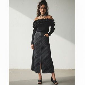 Vintage 90s Z.Z. Town Maxi Skirt Black Floral Damask Grunge M